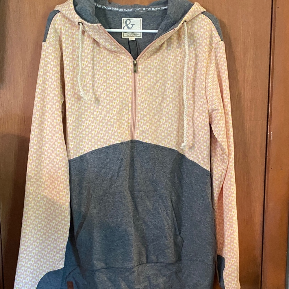 AMPERSAND AVE Gray and Pink Hoodie